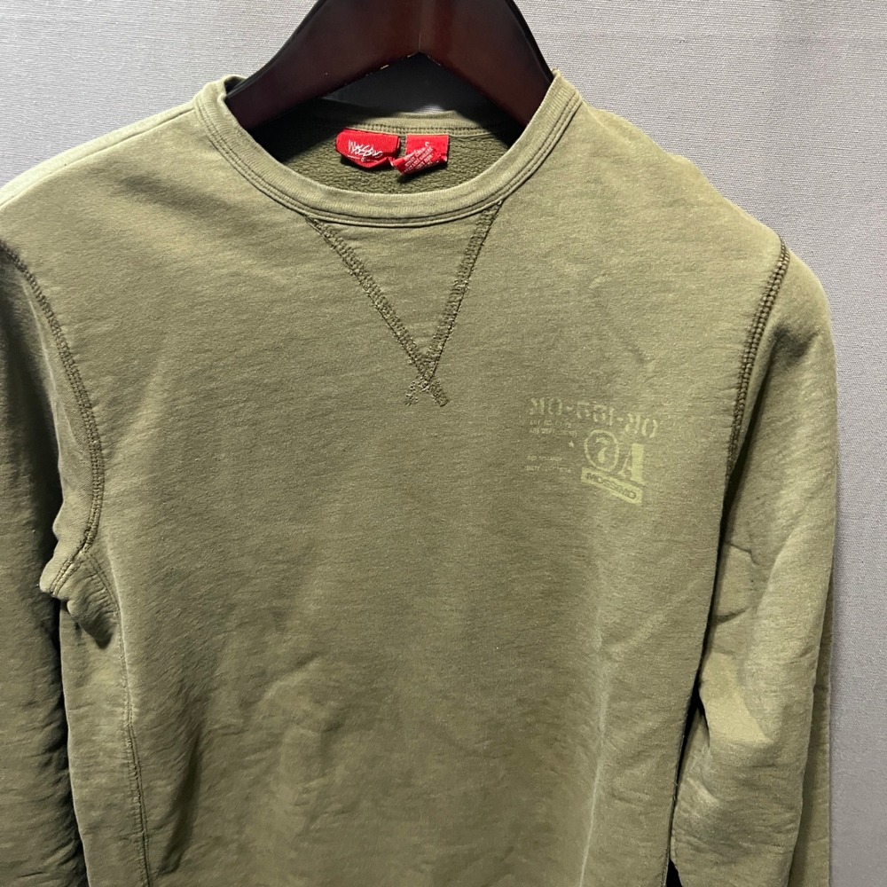 Mossimo Supply Co Mens Small Olive Green Crewneck Sweatshirt Military Graphic